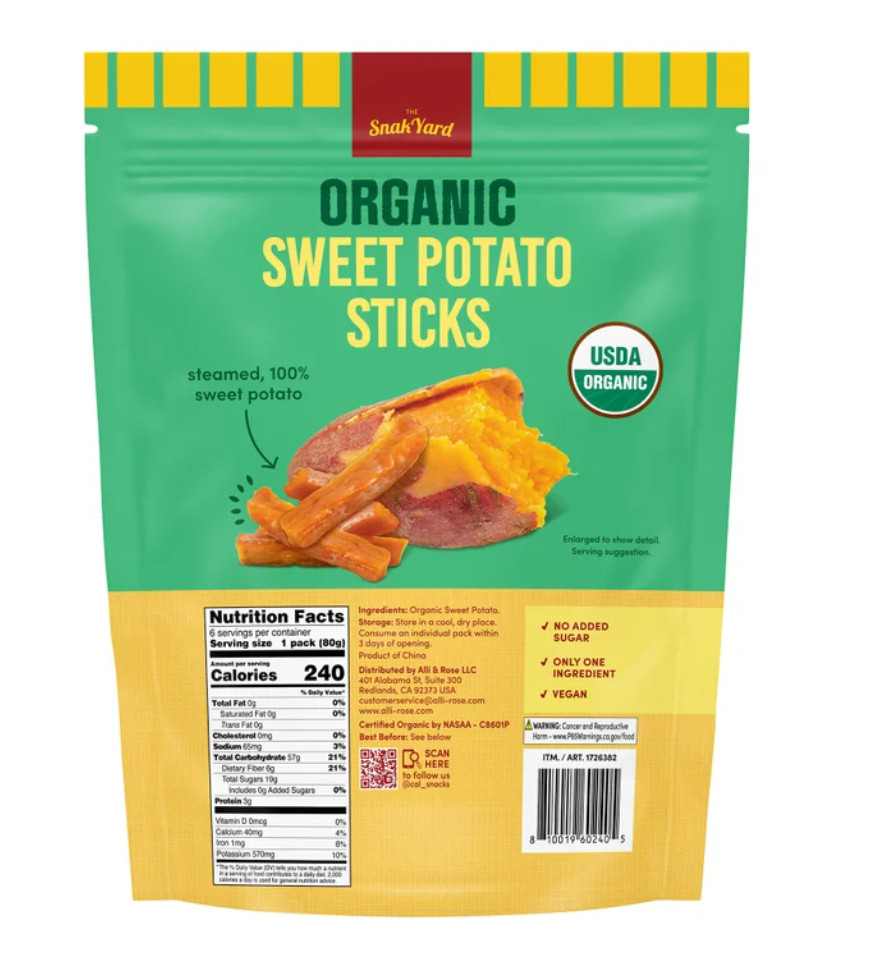 4PACK The SnakYard Organic 100% Sweet Potato Sticks No Sugar Added[2.82oz/80g]