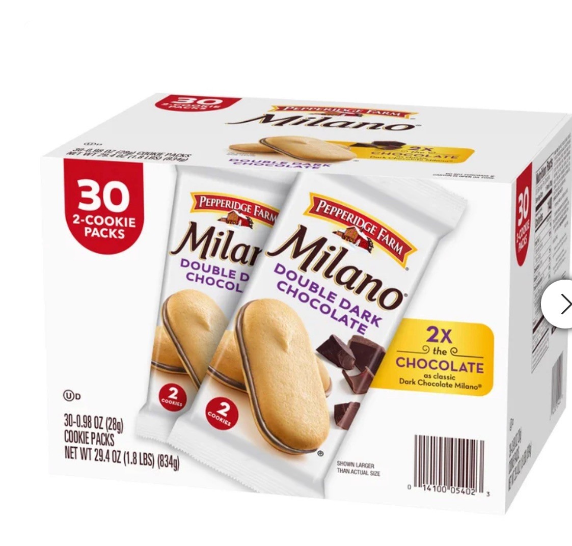 Milano Cookies Double Dark Chocolate, 30 packs x 0.98 Ounce, 29.4 oz total