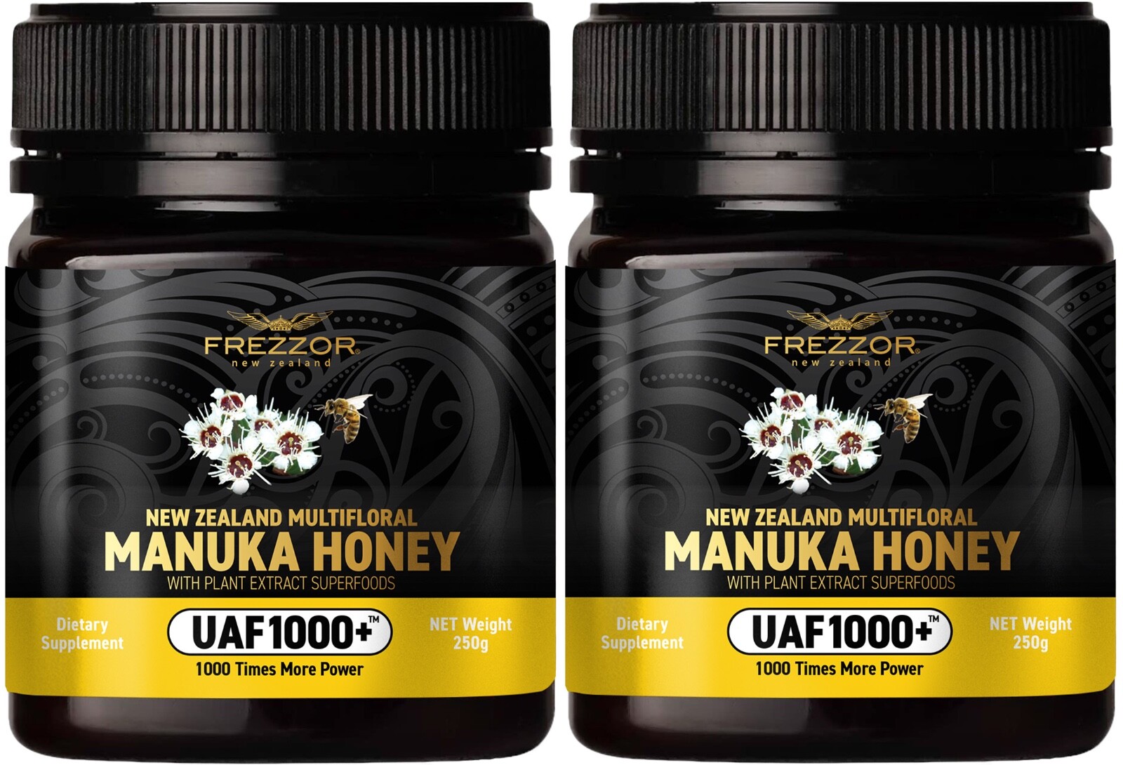 FREZZOR NEW ZEALAND MULTIFLORAL MANUKA HONEY Cold & Flu Symptom Relief 2 Jars