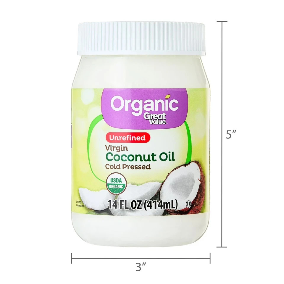 Great Value Organic Unrefined Virgin Coconut Oil, 14 fl oz Free Shipping