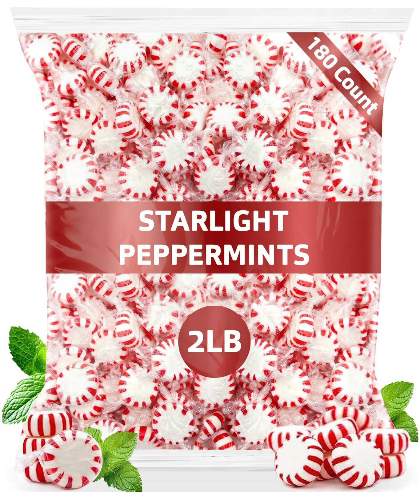 Bulk Peppermint Hard Candy – 180 Pieces, 2 lb Bag, Individually Wrapped Treats
