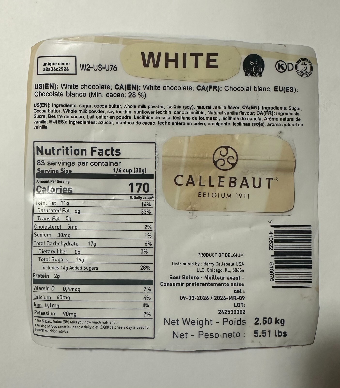 White Chocolate Bar Sweet & Sour taste Raspberry & Hazelnut on top 100g .
