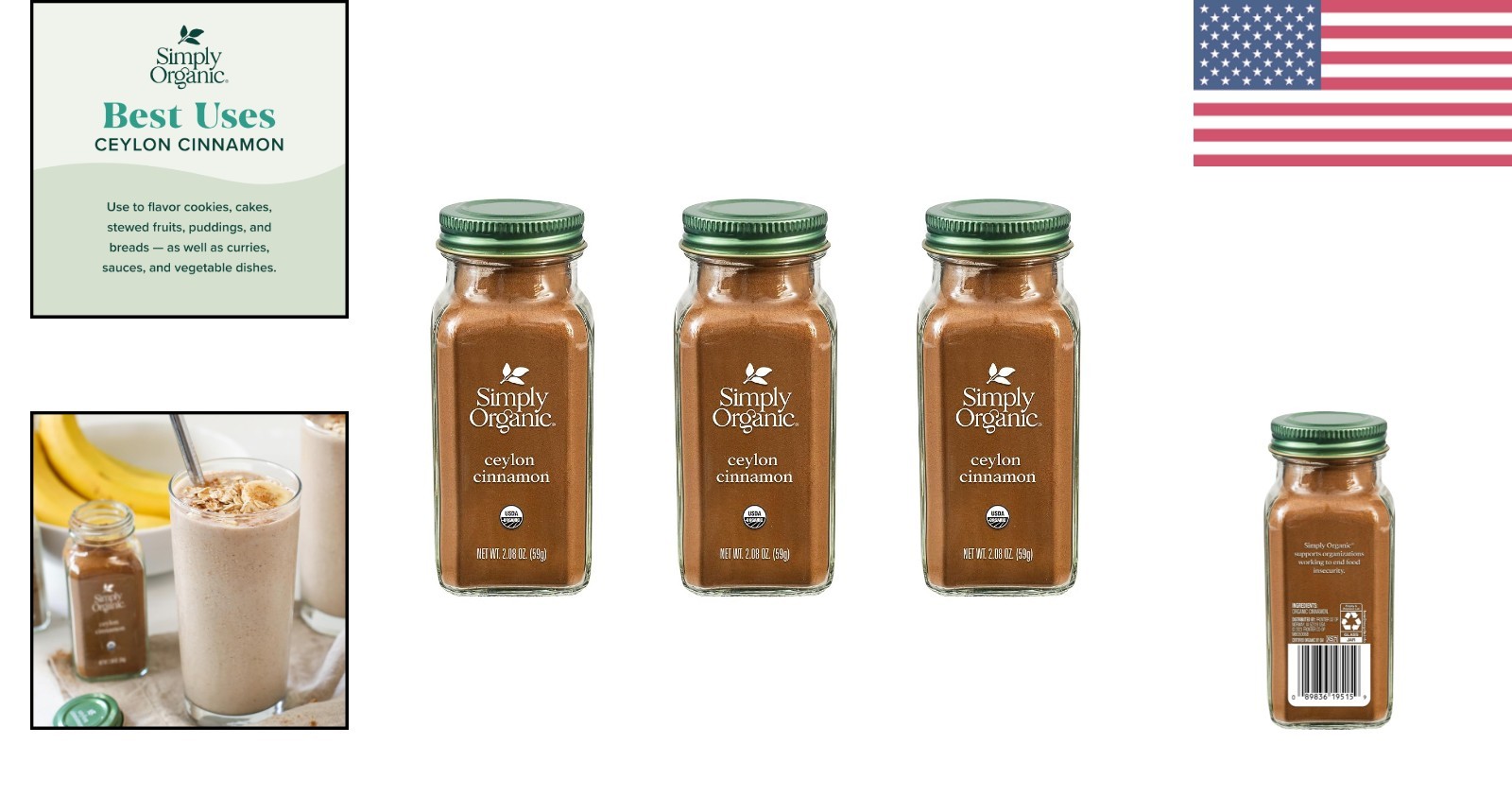 Non-GMO Organic Ceylon Ground Cinnamon, 3 Pack – 2.08 Oz for Flavor