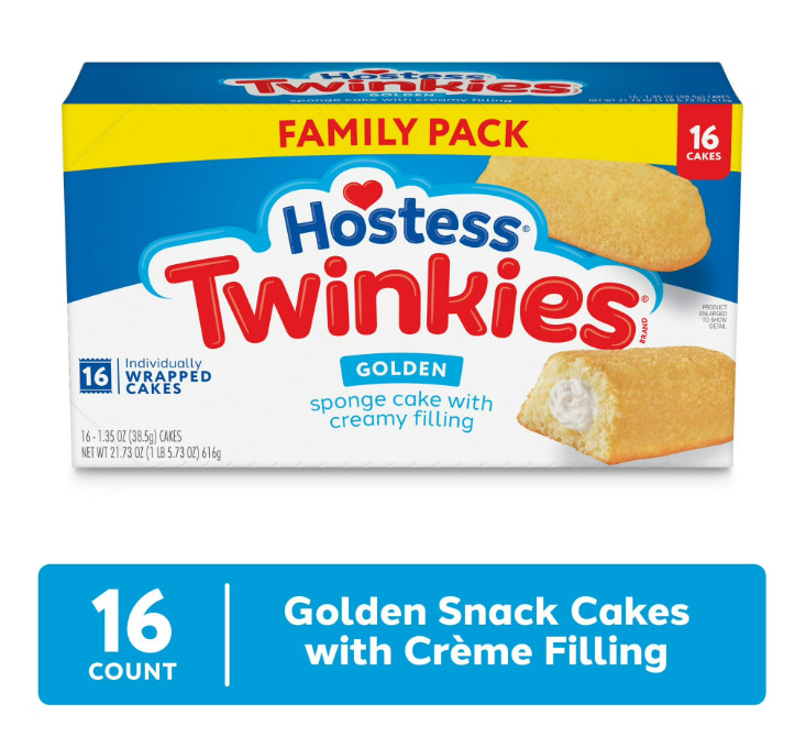 Hostess Twinkies Snack Cakes, Golden Sponge Cake with Crème Filling, 21.73 oz Bo