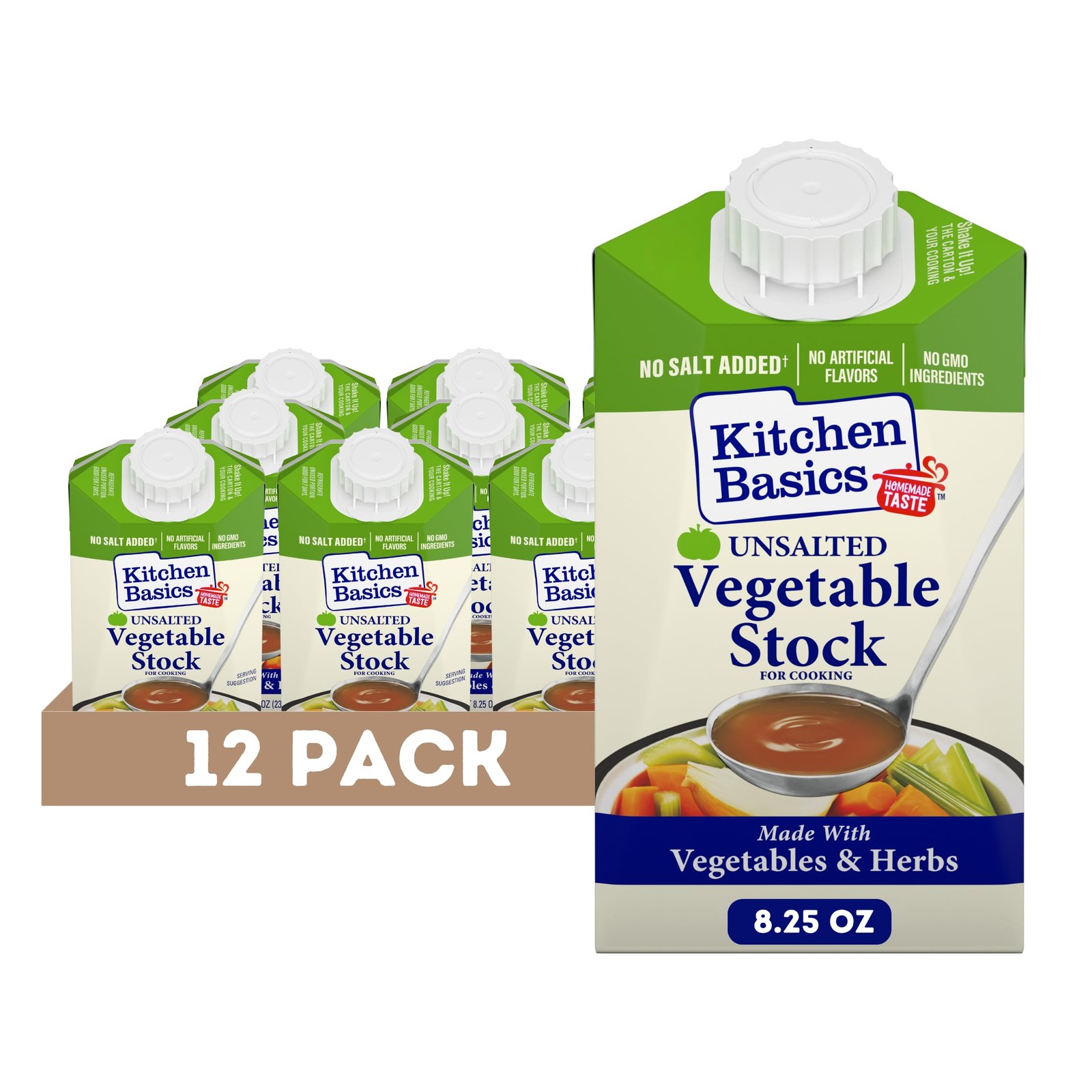 Kitchen Basics Unsalted Vegetable Stock, 8.25 oz Ounce (Pack of 12)