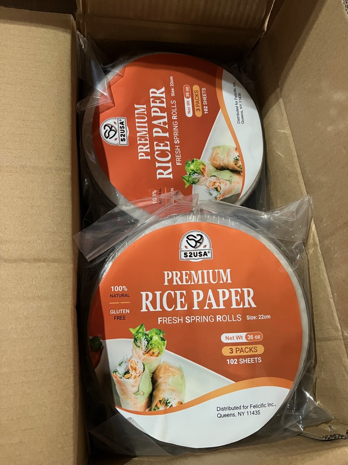 Box of 14 – 52USA Rice Paper, 3 Pack, Rice Paper Wrappers (102 Sheets Per Pack)