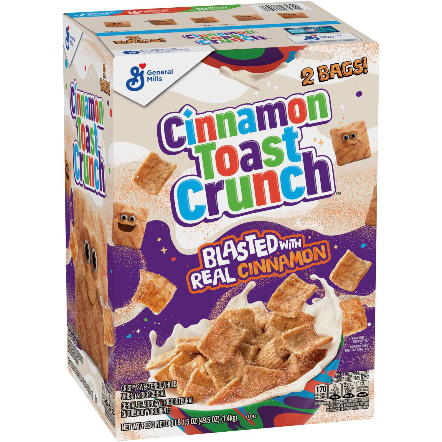 General Mills Cinnamon Toast Crunch Cereal Whole Grain Wheat Fresh 49.5oz