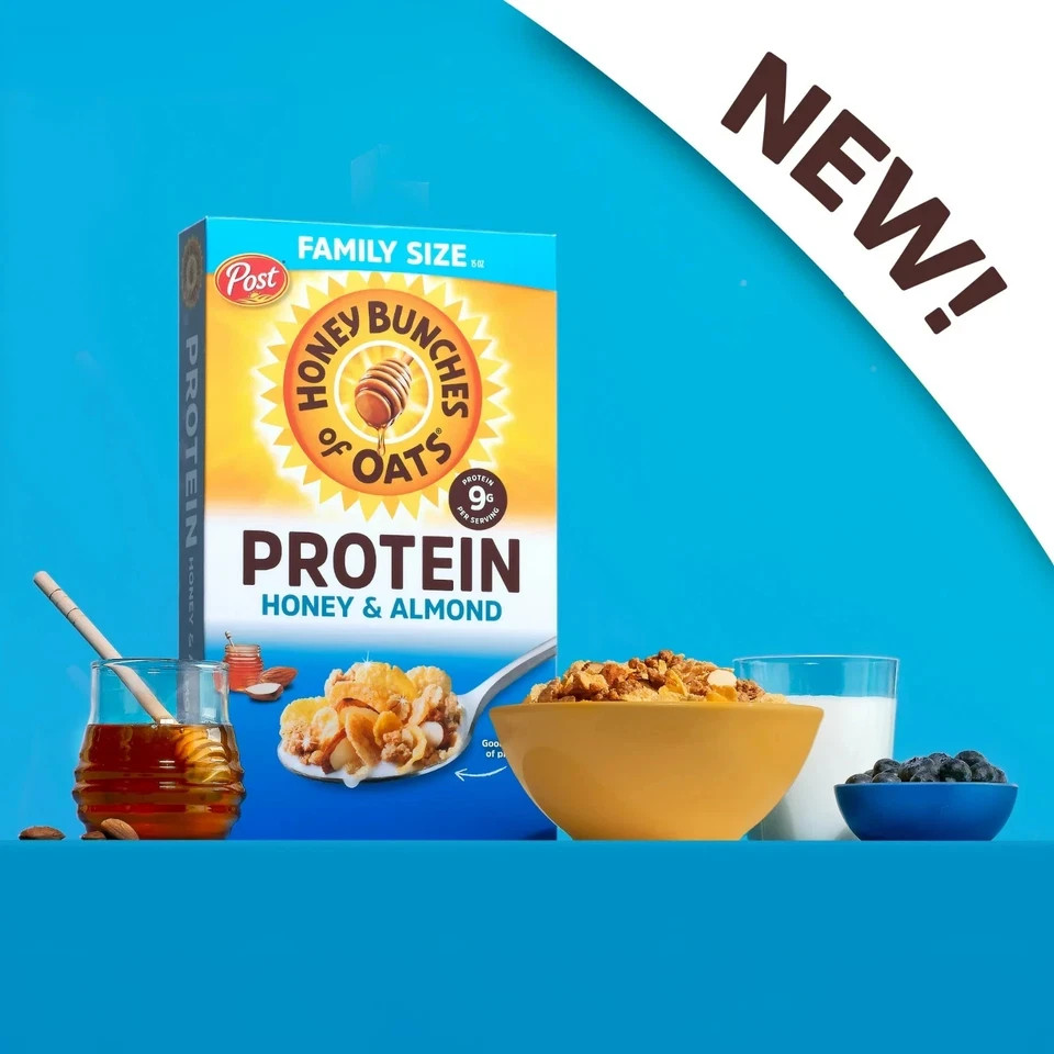 Honey Bunches Of oats PROTEIN Honey & Almond cereal Box 15 oz….
