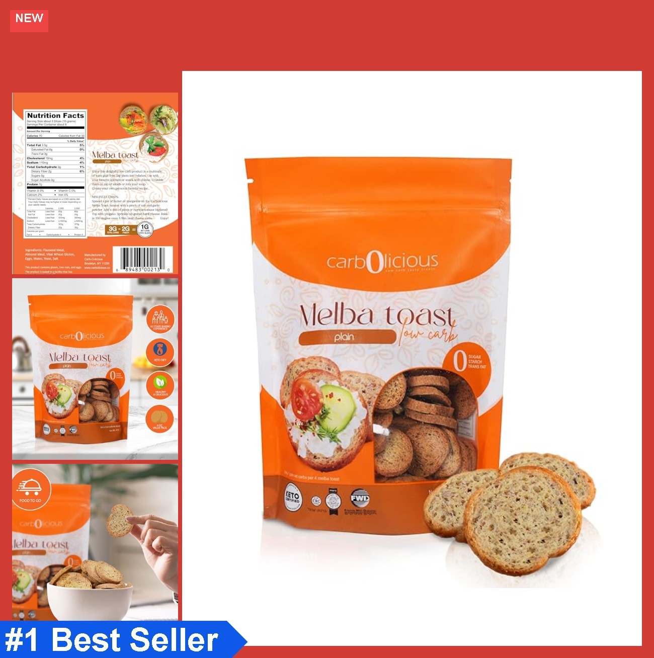 Low Carb Melba Toast Plain 4oz Keto Friendly Crunchy Bites Guilt Free Snack