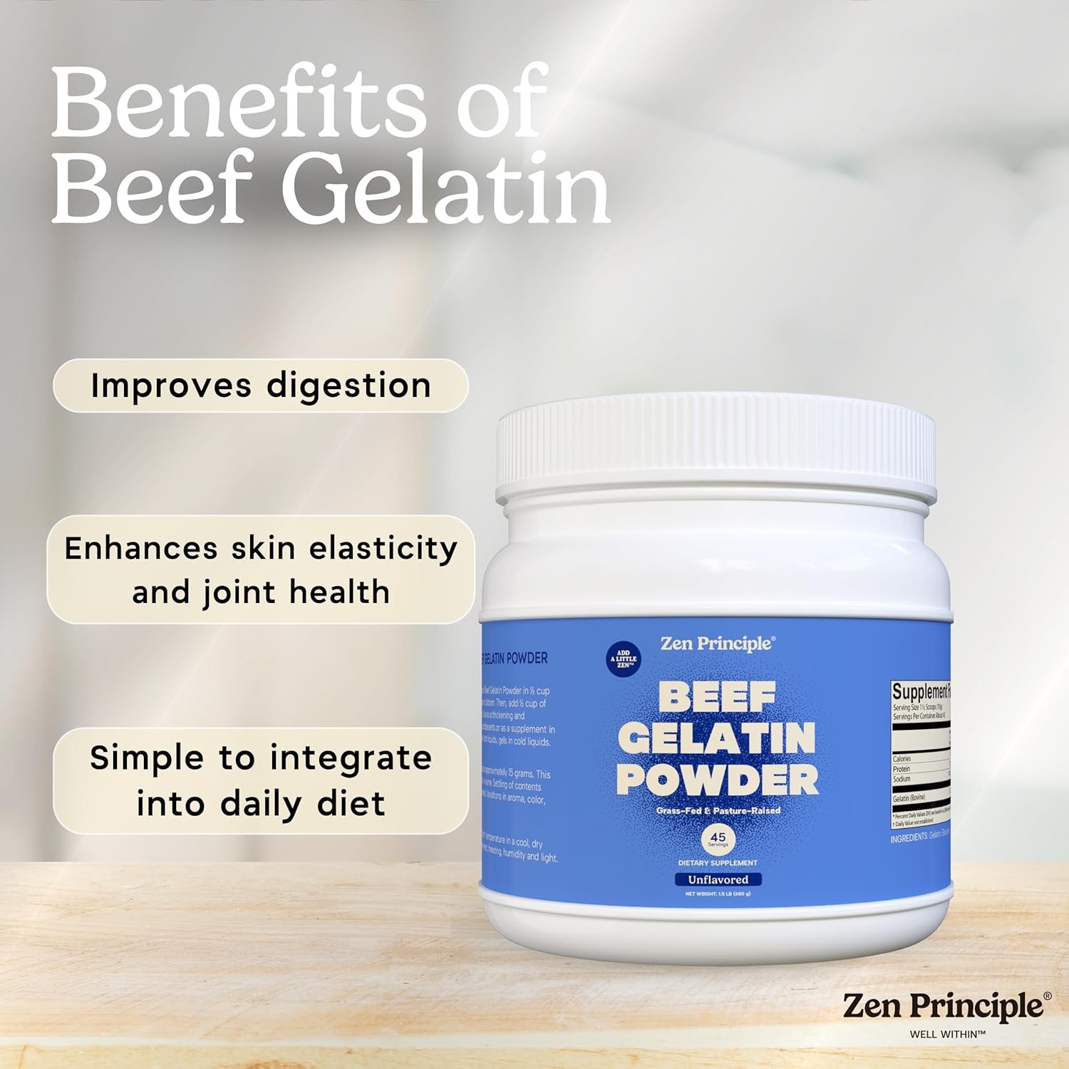 Grass-Fed Gelatin Powder, 1.5 lb. Custom Anti-Aging Protein for Healthy Hair,