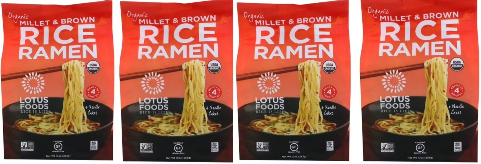 4-Pack Lotus Foods Organic Millet and Brown Rice Ramen Noodles, 10 Oz Each