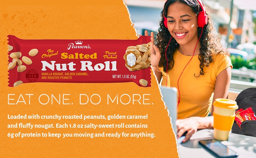 Pearsons Bite-size Salted Nut Roll Candy Bars| Loaded with Crunchy Roasted Pean