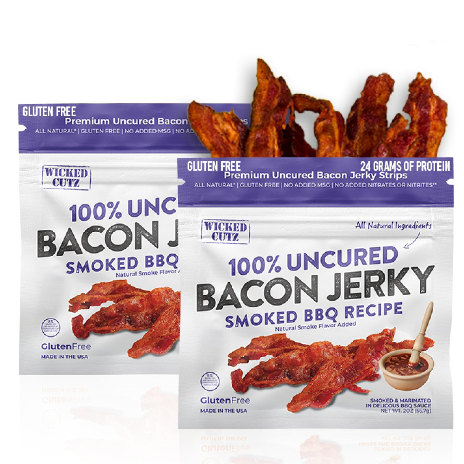 Smoked BBQ Bacon Jerky, 24g Protein Per Bag, Tender Easy to Chew Fully Cooke…