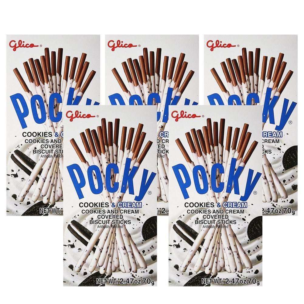 [ 5 Packs ] Glico Pocky Cookies and Cream Biscuit Stick 2.47 Ounce