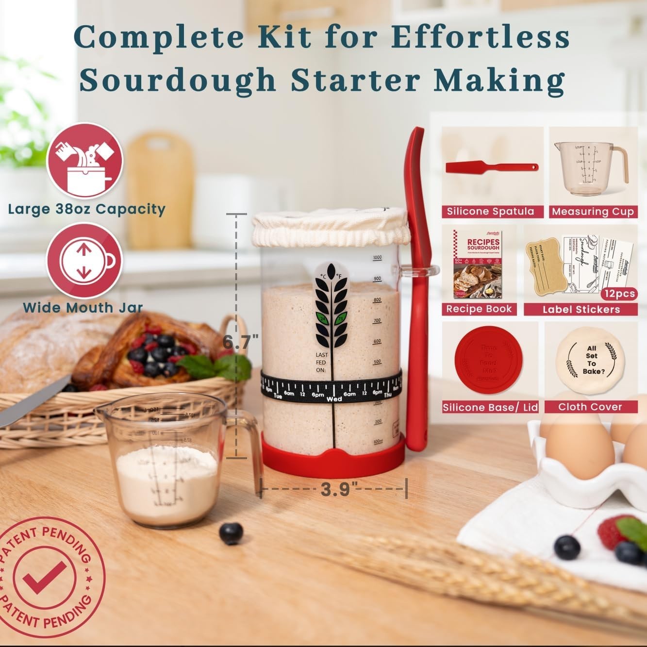 Durable 38oz Sourdough Starter Kit – 9-in-1 Baking Essentials for Families