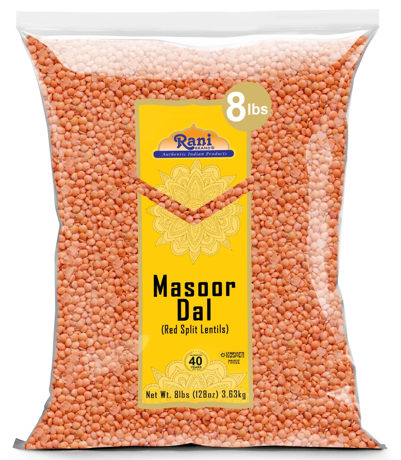Rani Masoor Dal (Indian Red Lentils) Split Gram, 128oz (8lbs) 3.63kg, Bulk
