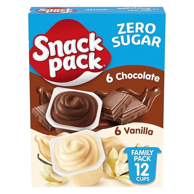 Zero Sugar Pudding Cups Chocolate Vanilla 3.25 oz 12 Count Family Pack Snacks