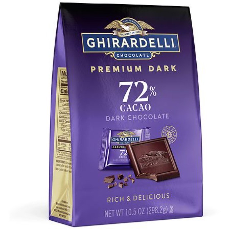72% Cacao Dark Chocolate Squares Bag 10.5 OZ