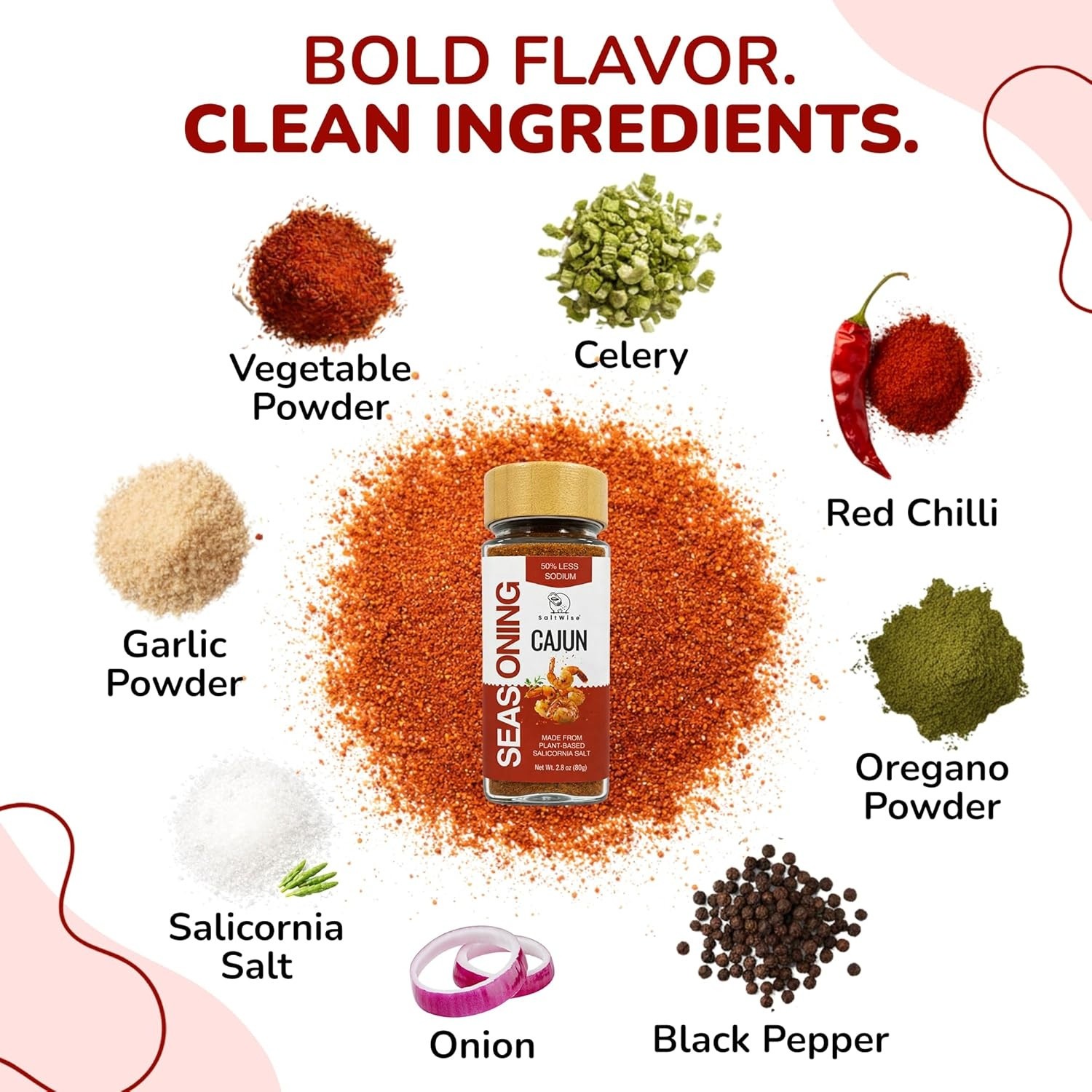 SaltWise Cajun Seasoning – Low Sodium Cajun Spice Blend with Salicornia Salt,