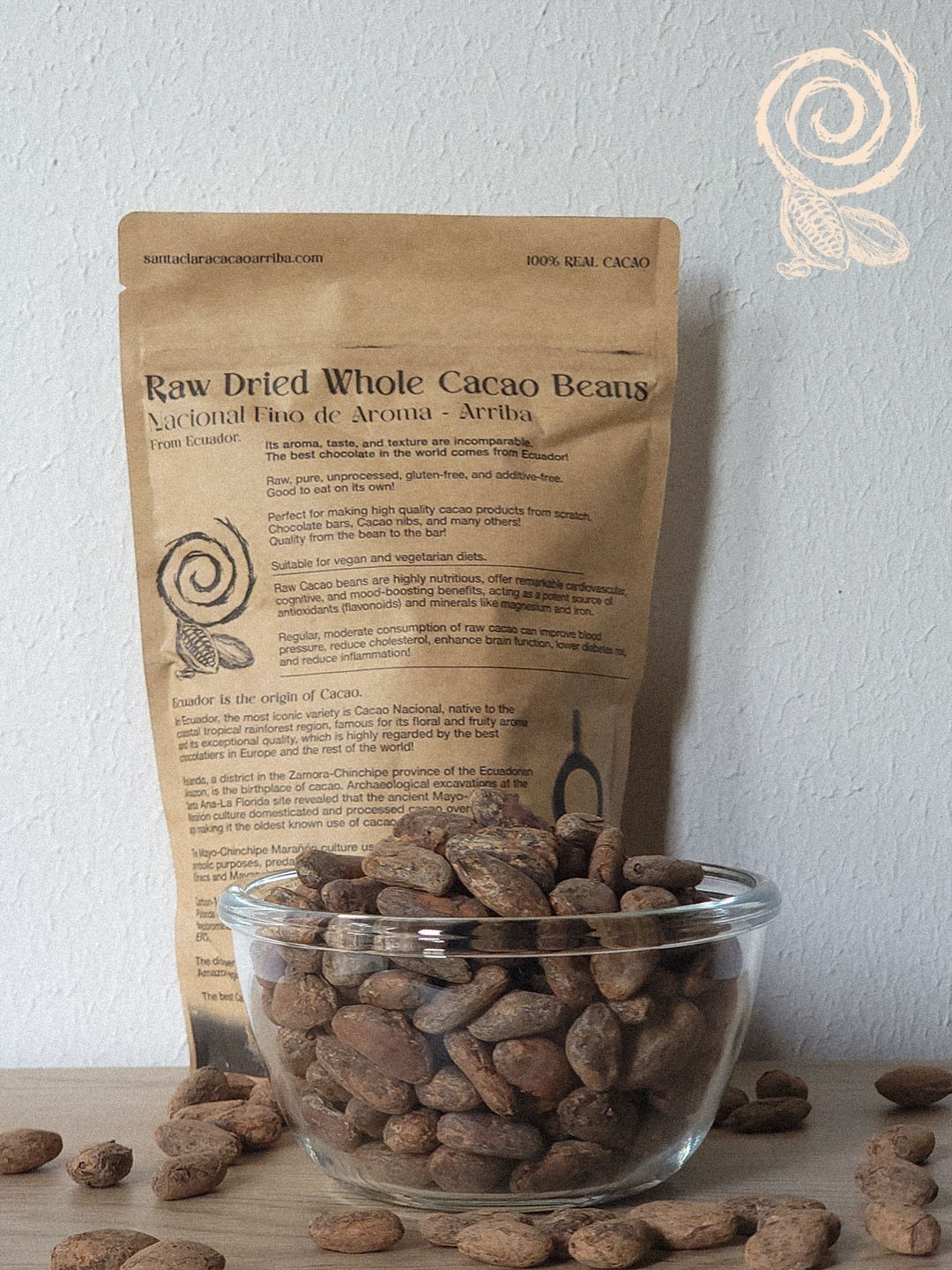 Whole Raw Dried Fino de Aroma-Arriba Cacao Beans from Ecuador.