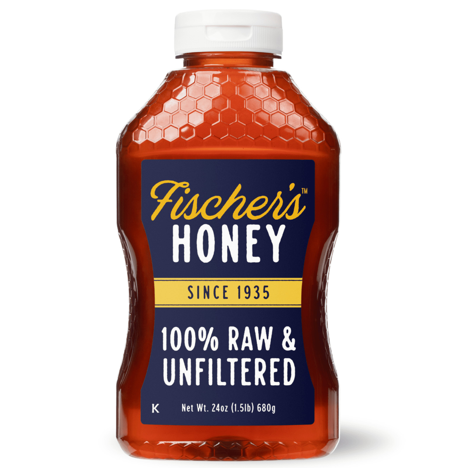 Fischers Honey, 24oz Raw and Unfiltered, Premium, Pure, Squeeze Bottle @