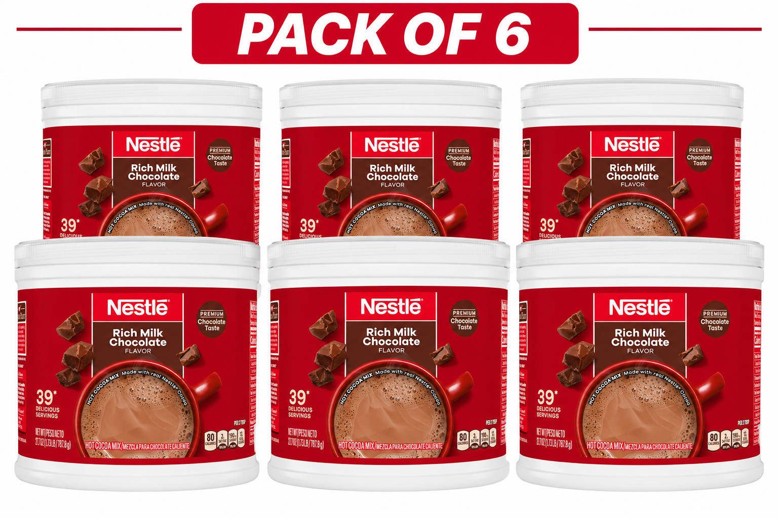 6 pack Nestle Hot Cocoa Rich Milk Chocolate Flavored Mix Powder, 27.7 oz, Can