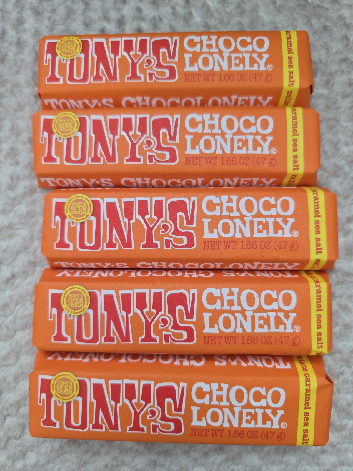 5x Tony’s Chocolonely Milk Chocolate Bar with Caramel and Sea Salt 1.66oz 5 PACK
