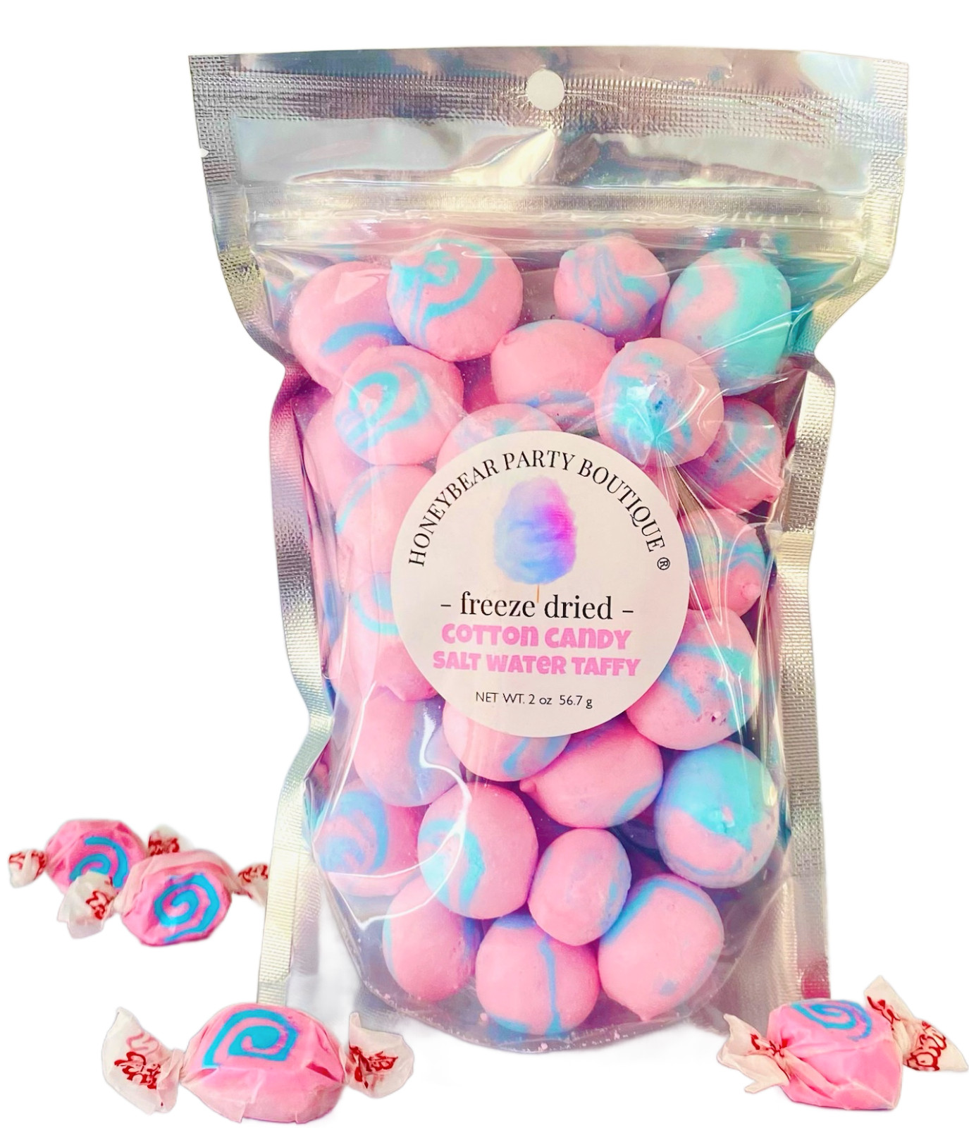 Freeze Dried Pink Cotton Candy Salt Water Taffy – Freeze Dried Candy Bites