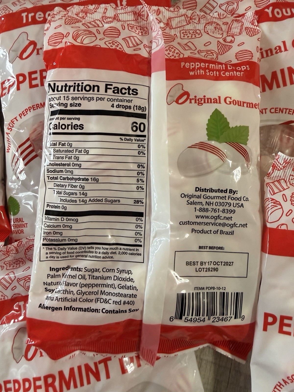 2x Original Gourmet PEPPERMINT DROPS Candy-Soft Peppermint Center-LARGE 10oz Bag