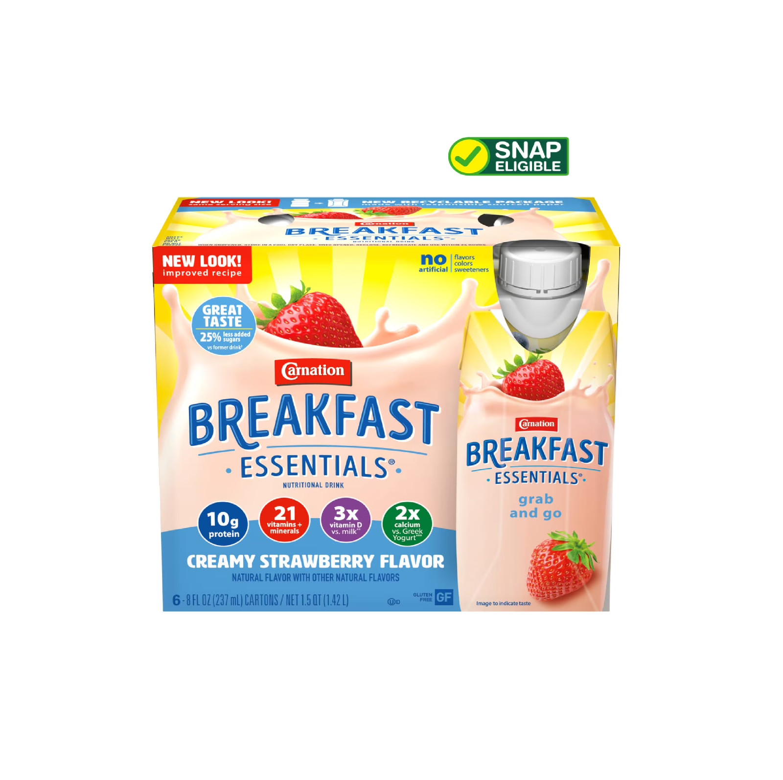 Carnation Breakfast Essentials Protein Shake, Creamy Strawberry, 8 fl oz, 6 Pack