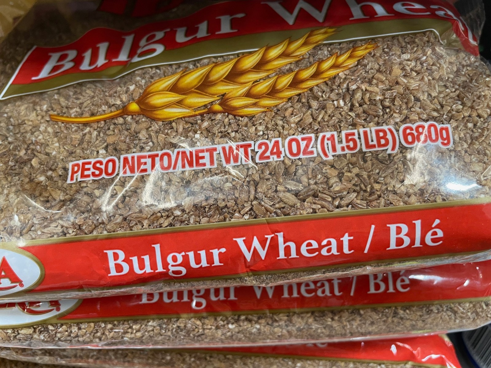 7 Pack Iberia Bulgur Wheat Size 24 oz Bags -Whole Grain Cracked Wheat High Fiber