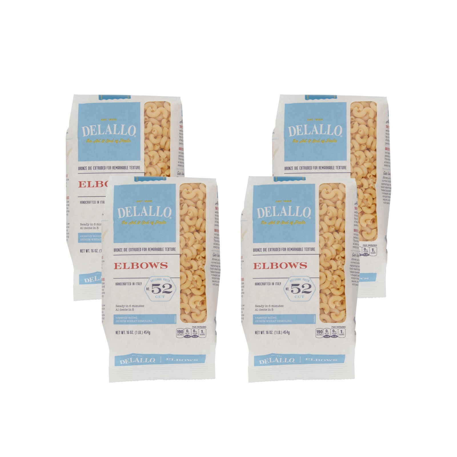DeLallo Elbow Macaroni Pasta, 1 lb. Bag, Durum Wheat, Made in Italy (4-Pack)