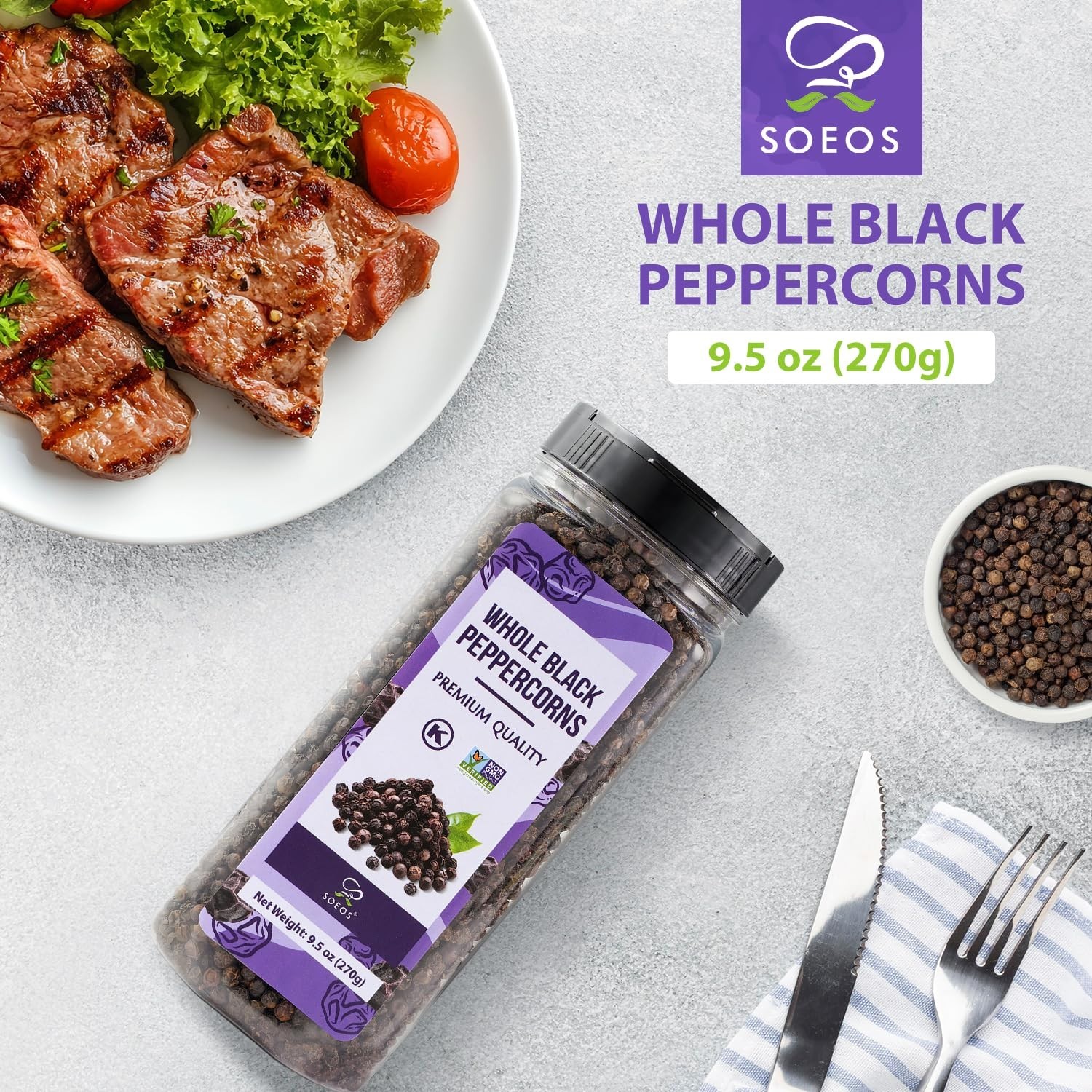 Kosher Certified Whole Black Pepper, 9.5 Ounce – Enhance Your Culinary Creations