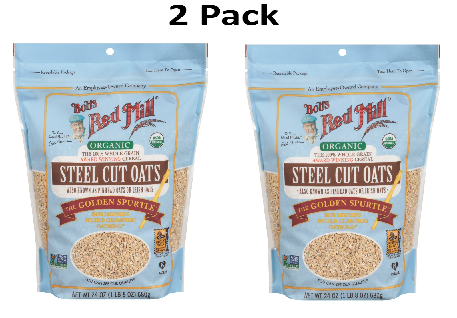(2 Pack) Bob’s Red Mill Organic Steel Cut Oats 24 oz Shelf-Stable Bag