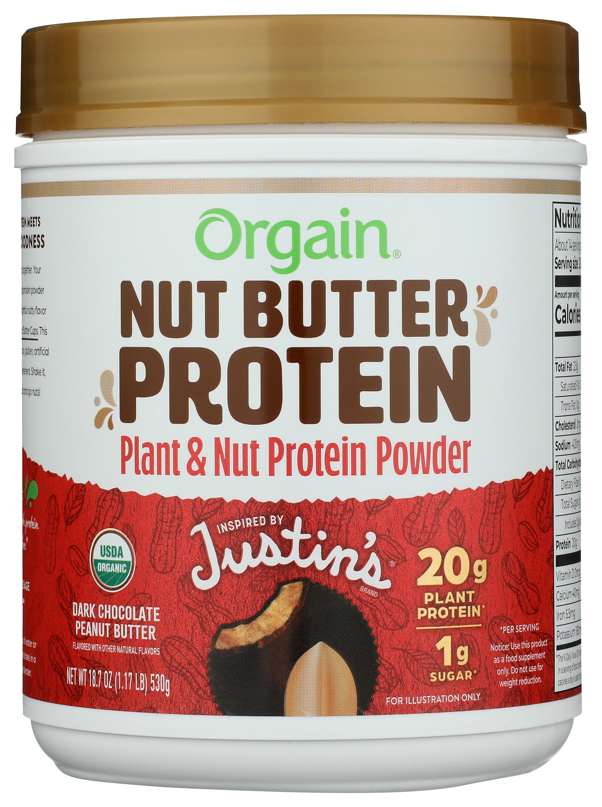 Orgain Dark Chocolate Peanut Butter Nut Plant Protein Powder 18.7 Oz Rice 1 Pack