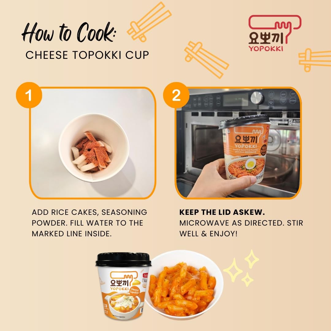 Instant Tteokbokki Rice Cakes with Cheese Easy Korean Street Food, Pack of 2