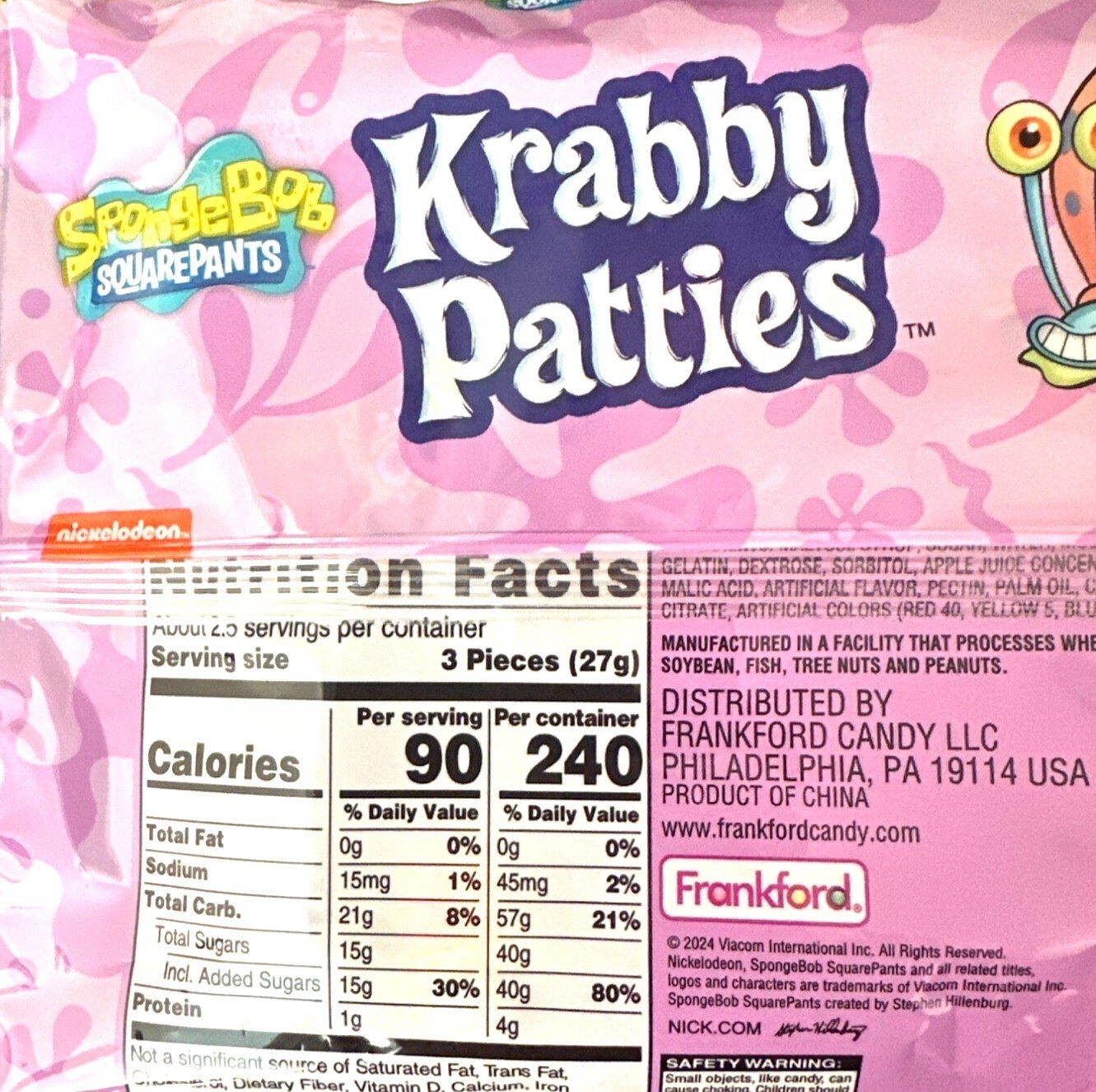 2.54oz/8ct Squarepants Krabby Patties Gummy Candy Individually Wrapped Frankford