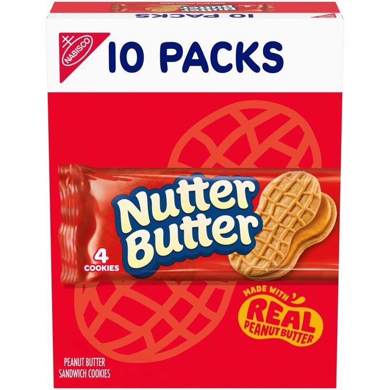 NUTTER BUTTER Peanut Butter Sandwich Cookies, 10 Packs of Snacks