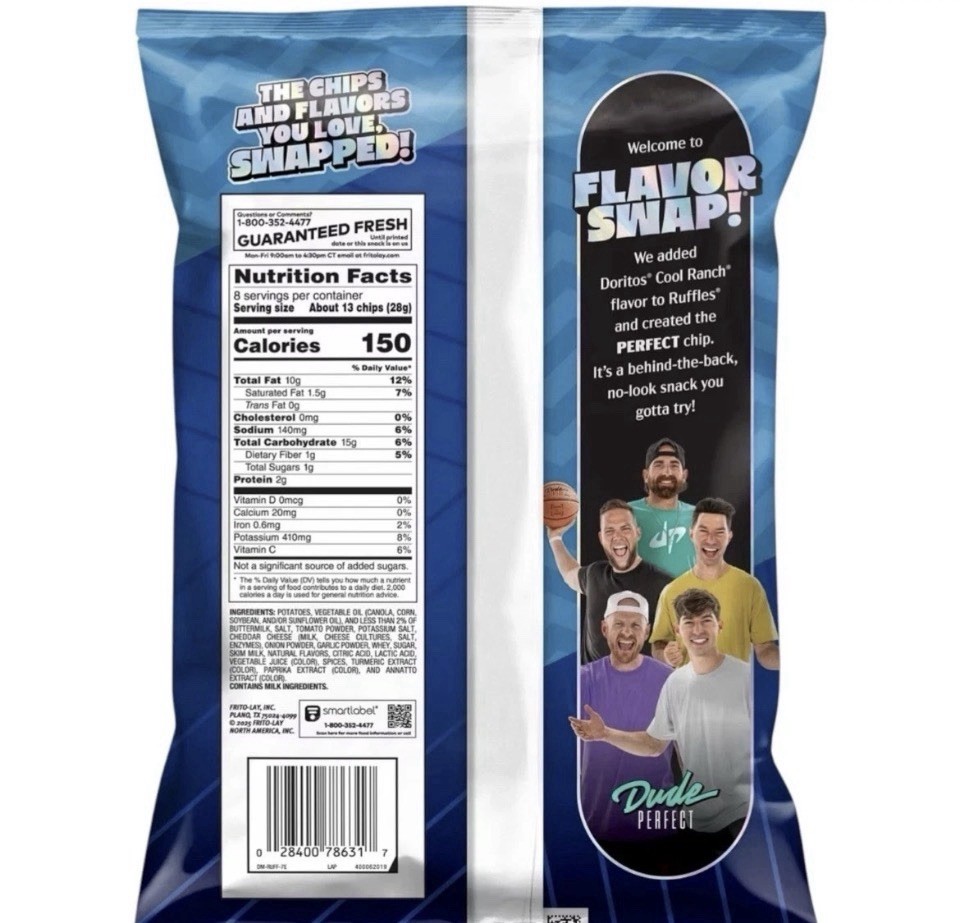 Ruffles Potato Chips Doritos Cool Ranch Flavor Swap 8oz Limited Edition 2 Bags