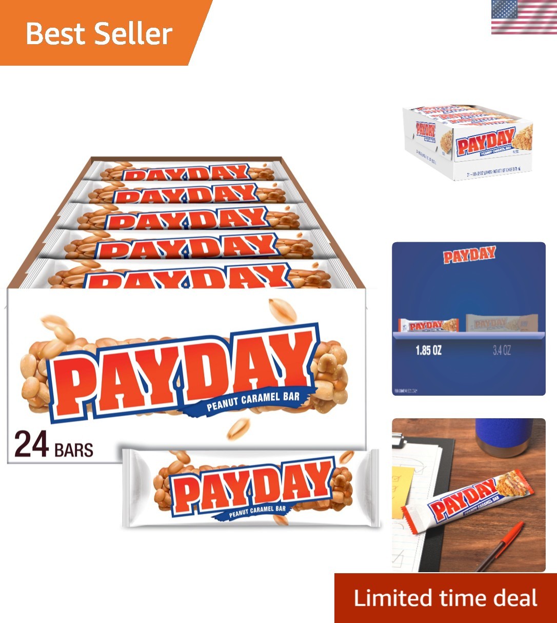 Peanut Caramel Candy Bars, 1.85 oz 24 Count