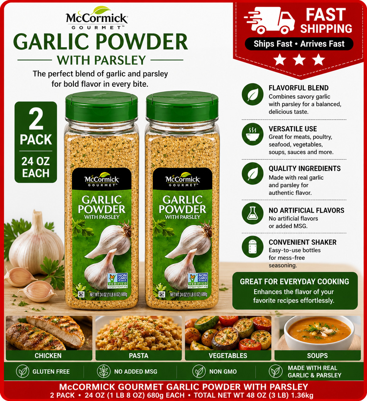 2PACK McCormick Gourmet™ Coarse Grind Garlic Powder with Parsley 24oz