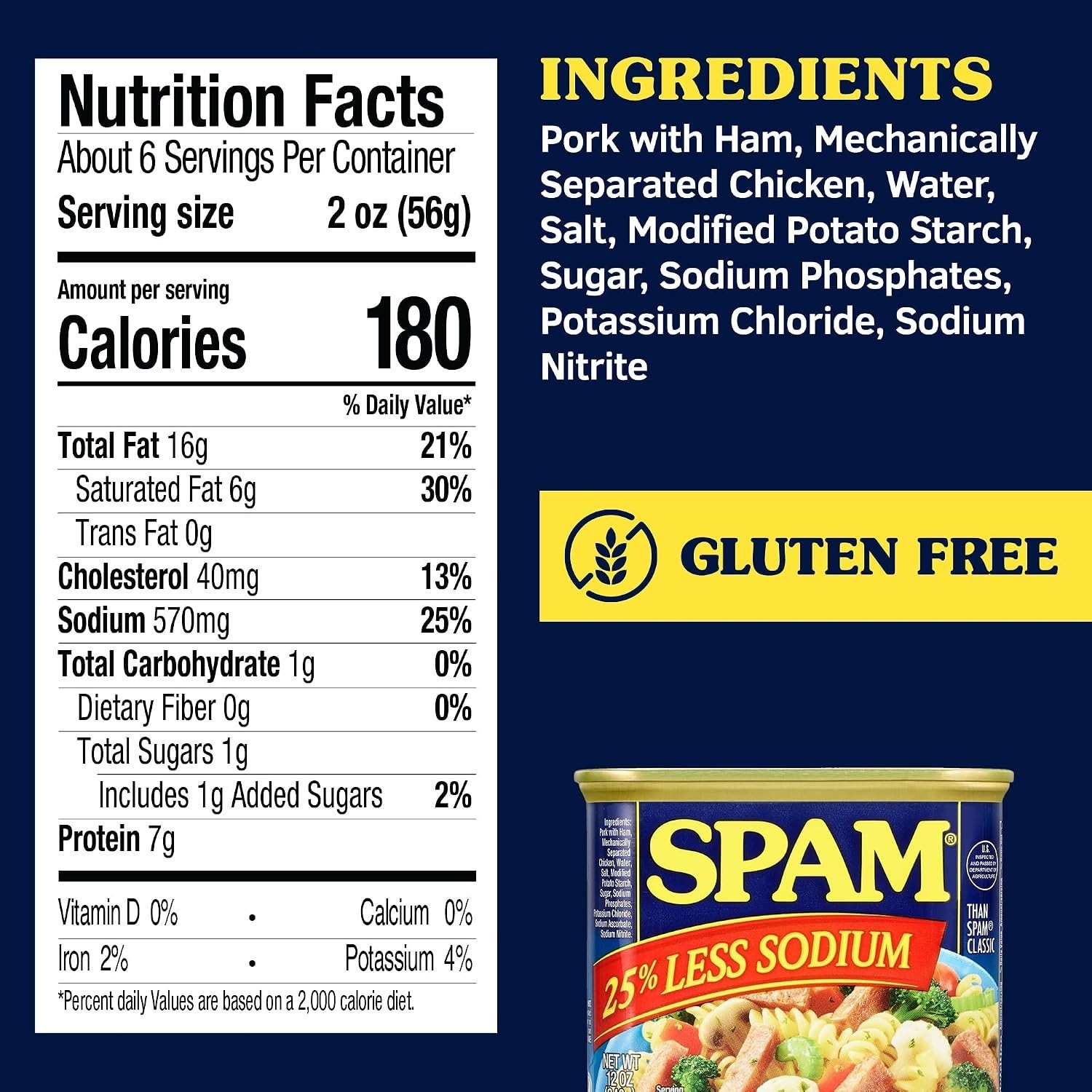 SPAM 25% Less Sodium Canned Meats, 12 oz Cans, 12 Pack, Packaging May Vary