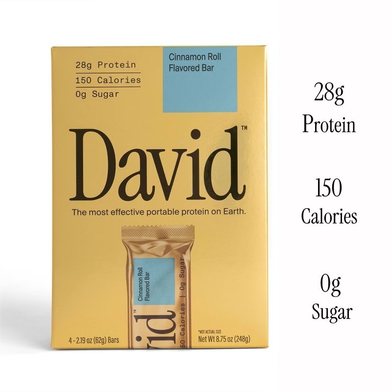 David Protein Gold Cinnamon Roll Bars 28g Protein 4ct Ready to Eat Creamy