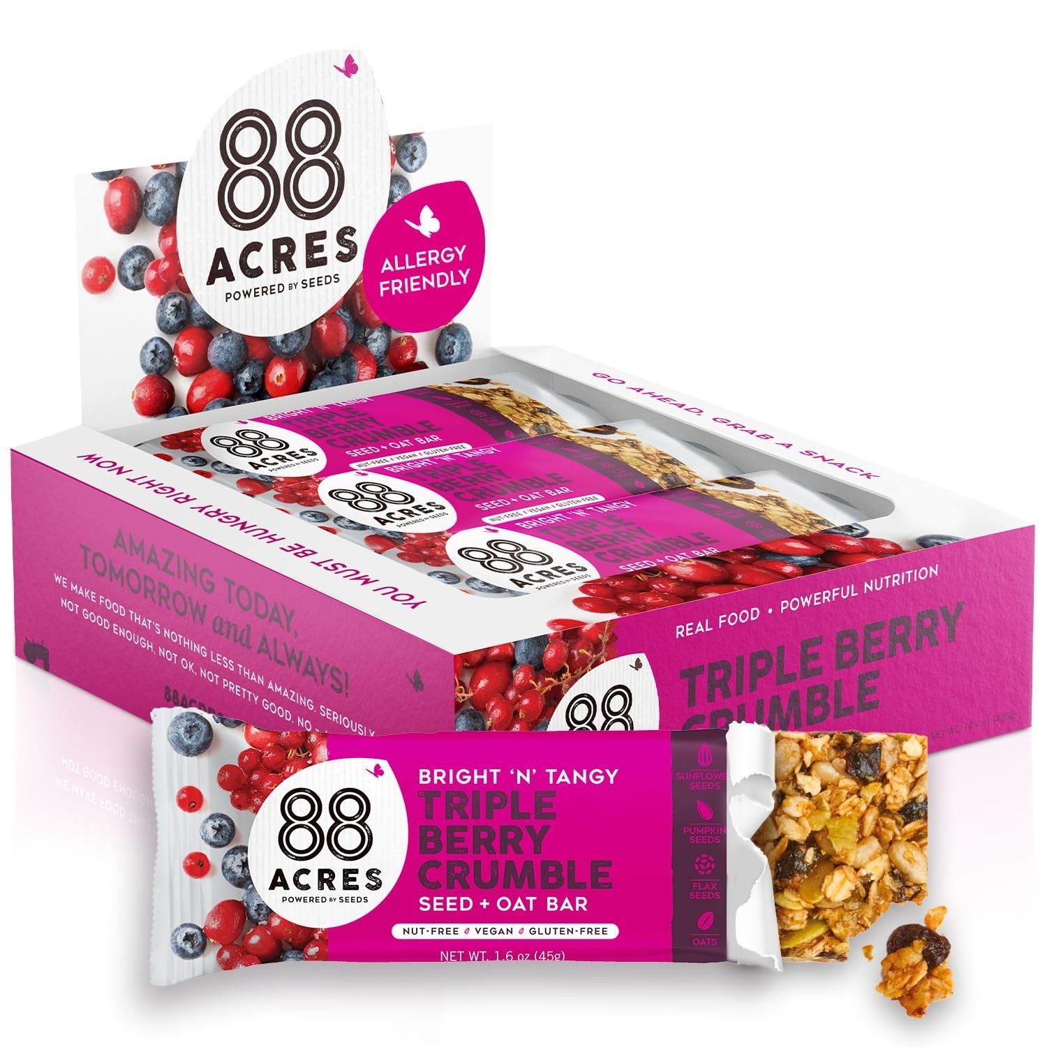88 Acres Triple Berry Crumble Seed & Oat Bars 9 Pack Nut Free Gluten Free