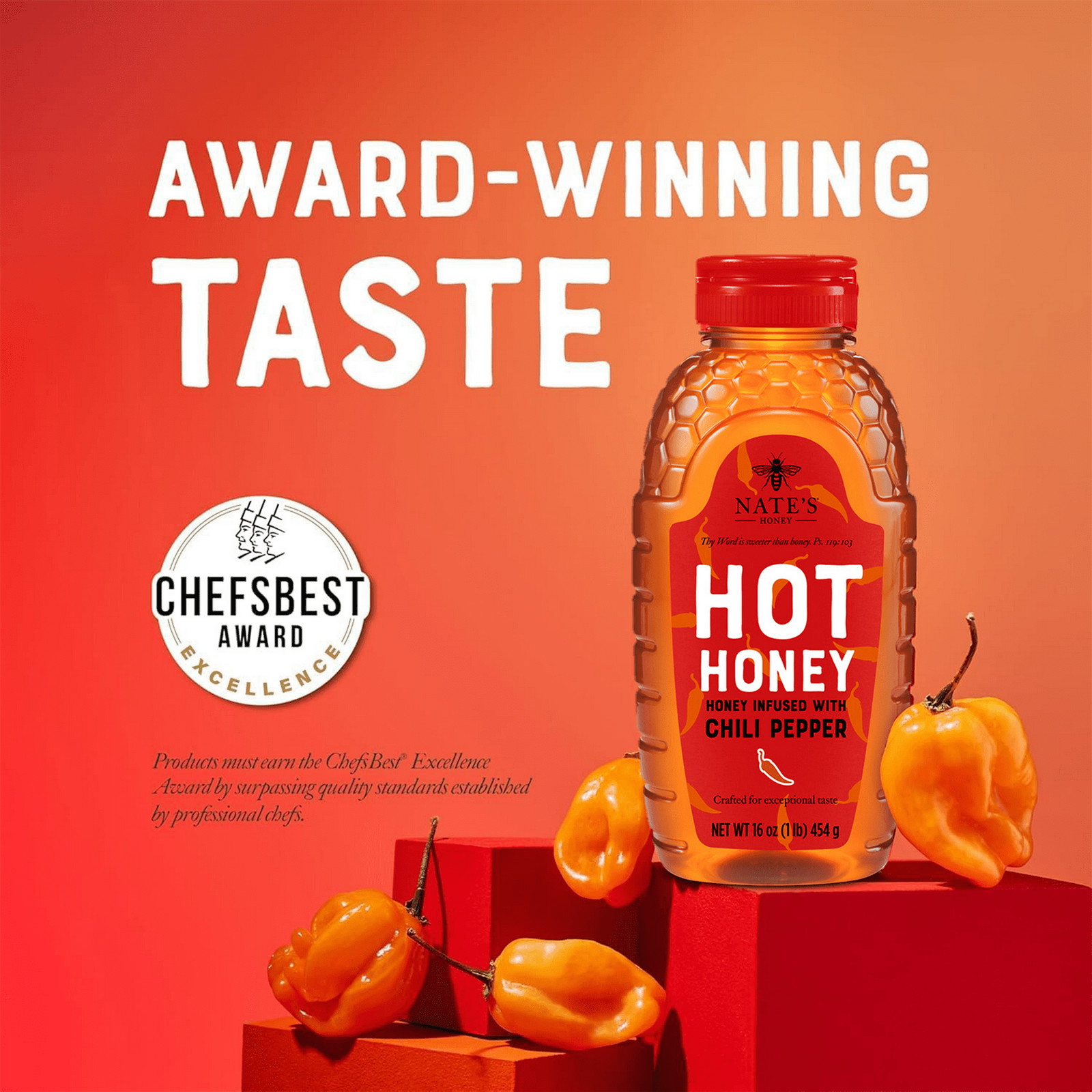 Nature Nate’s Hot Honey 100% Pure Honey & Habanero chili Pepper Flakes 16 fl oz