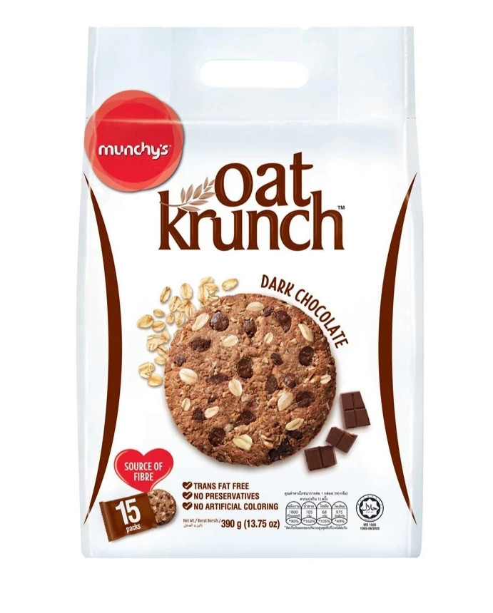 Munchy’s Oatkrunch Dark Chocolate (390g) – Healthy Oat Biscuits With Real Dark C
