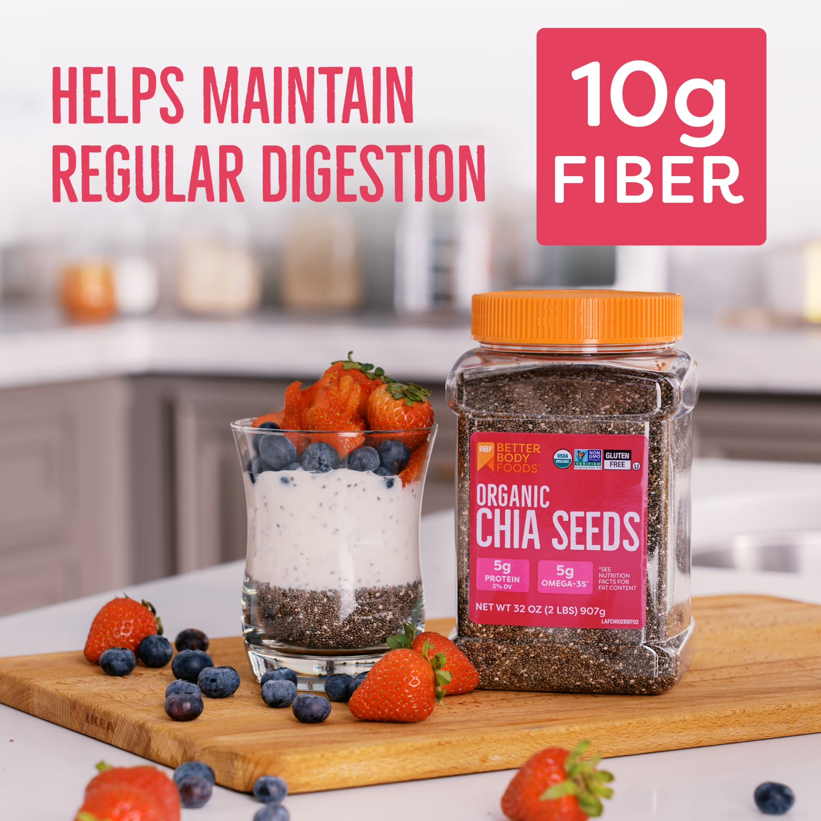 BetterBody Foods Organic Chia Seeds 2 lbs, 32 Oz with Omega-3 Non-GMO Gluten