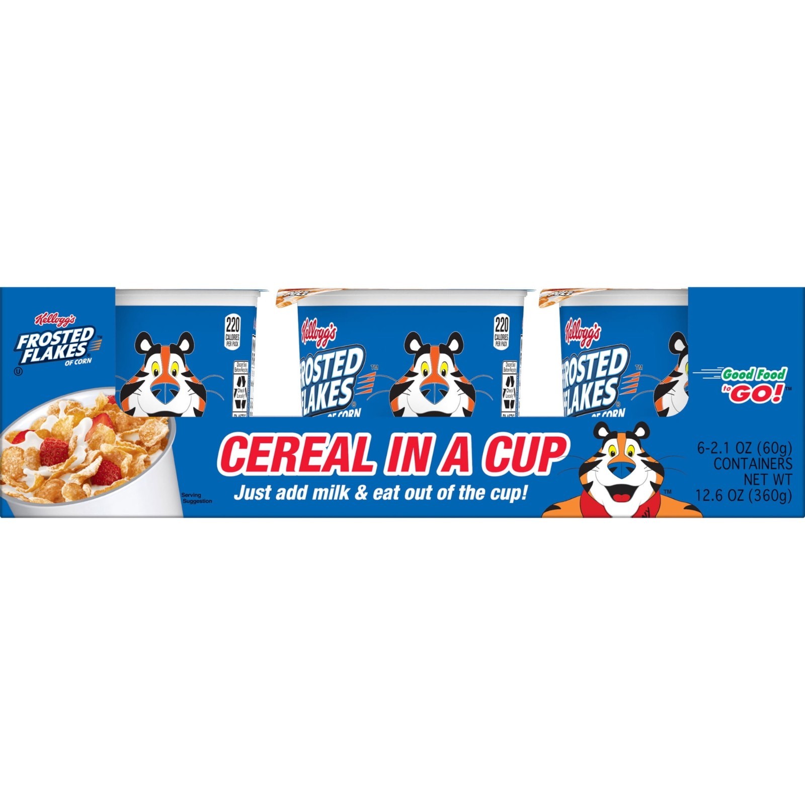 Kellogg’s Frosted Flakes Original Cereal Cups 12.6 oz 6 Count 1-2 Pack