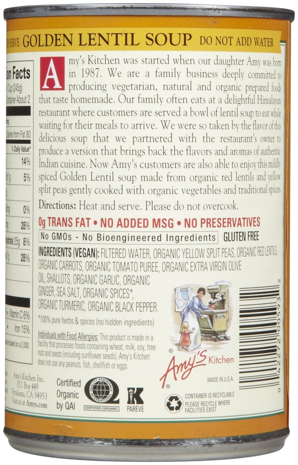 Amy’s Organic Golden Lentil Soup 14.4 oz ( Pack of 6 )