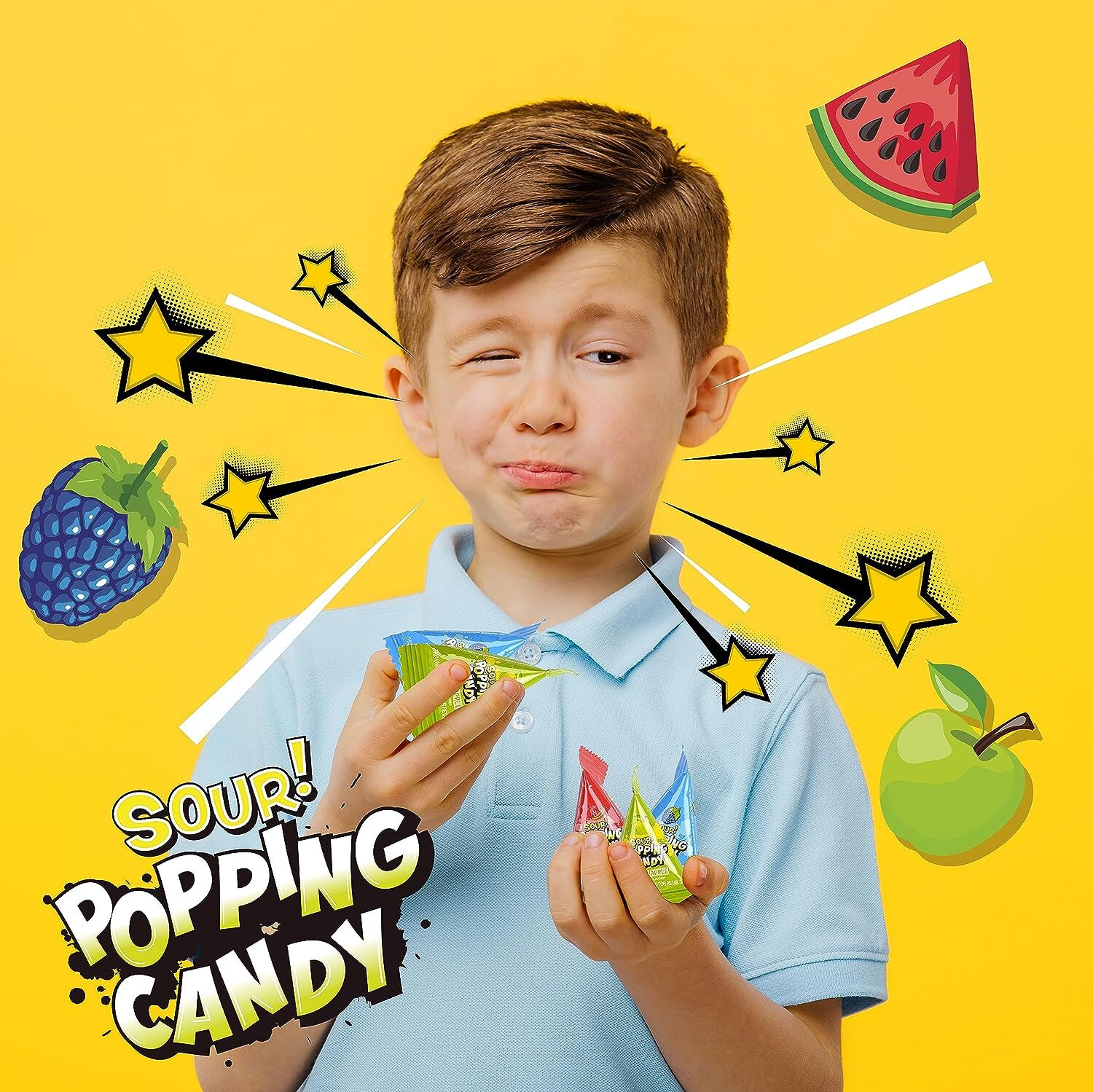 Warheads Sour Popping Candy Assorted Fruit Flavors, 40 Count Bag